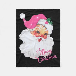 Fun Vintage Pink Santa Claus Pink Christmas Design Fleece Blanket