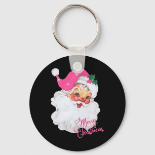 Fun Vintage Pink Santa Claus Pink Christmas Design Key Ring