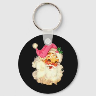Fun Vintage Pink Santa Claus Pink Christmas Design Key Ring