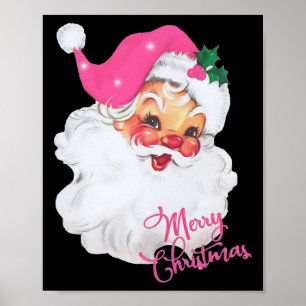 Fun Vintage Pink Santa Claus Pink Christmas Design Poster