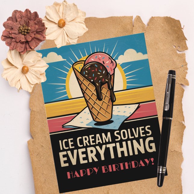 Fun Vintage Retro Ice Cream Cone, Birthday Postcard (Creator Uploaded)