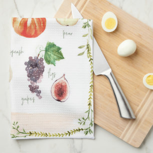 Fun Vintage Retro Typography Fruits & Vegetables  Tea Towel