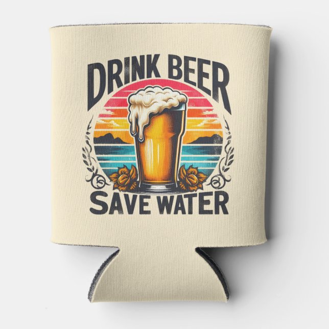 Fun Vintage Sunset Beer  Can Cooler (Front)