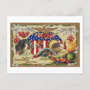 Fun Vintage Thanksgiving Turkey Friendsgiving Holiday Postcard