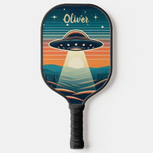 Fun Vintage UFO at Sunset Personalised Pickleball Paddle