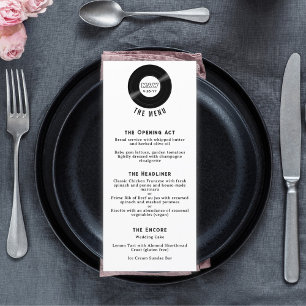 Fun Vinyl Record Monogram Elegant Black & White Menu