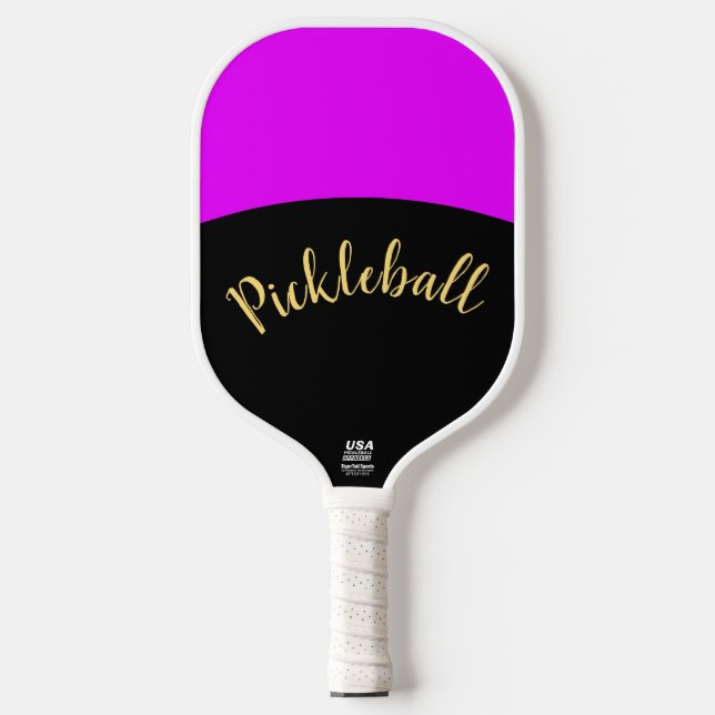 Fun Vivid Tropical Pink Black Curves Fancy Script  Pickleball Paddle (Front)