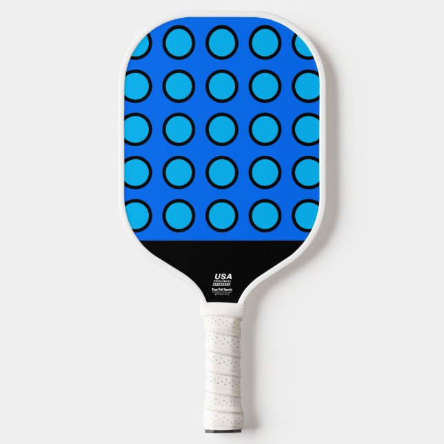 Fun Vivid Two Tone Blue Black Circle Grid Pattern Pickleball Paddle (Front)