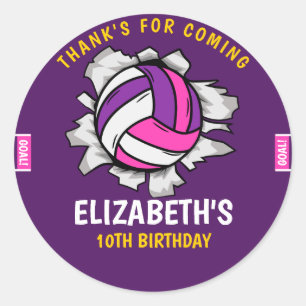 Fun Volleyball Birthday Girl Classic Round Sticker