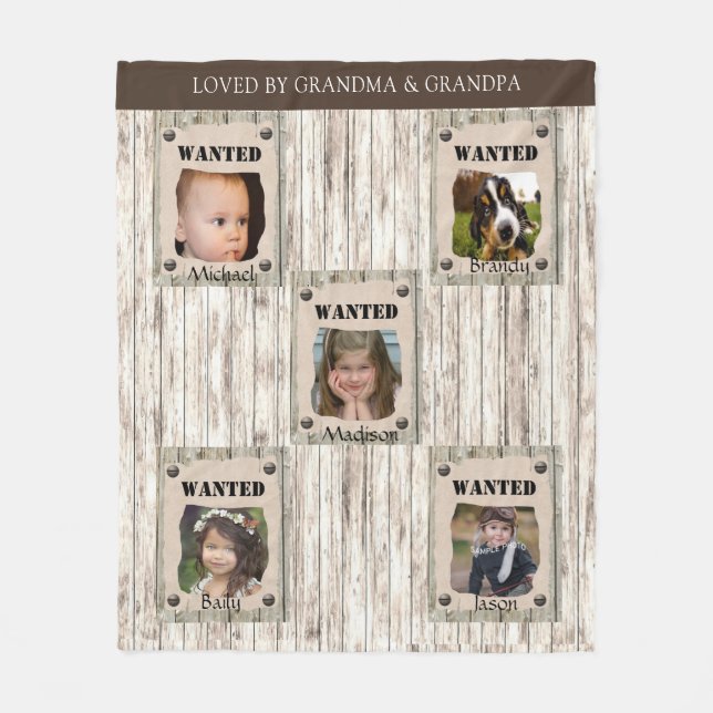 Fun Wanted Poster Grandma & Grandpa Photo  Fleece Blanket (Front)