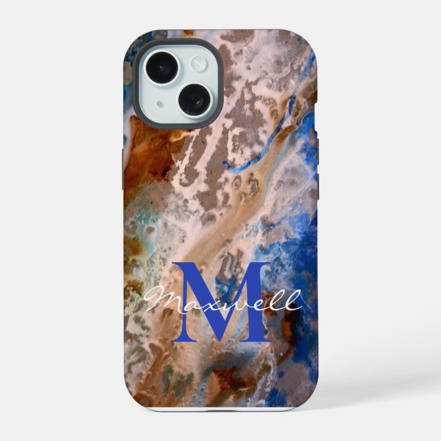 Fun water beach pattern  monogram iPhone 15 case (Back)
