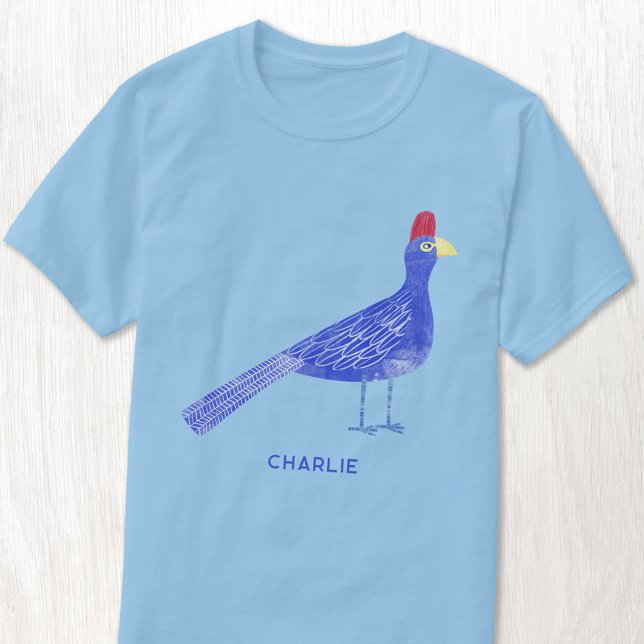 Fun Watercolor Bird Art Personalised T-Shirt (Fun personalized name Lady Ross Turaco bird art t-shirt)