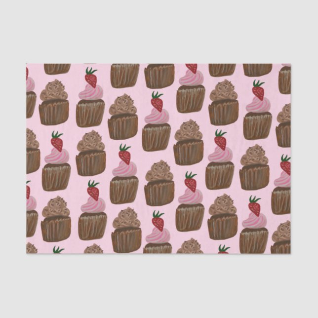 Fun Watercolor Chocolate Cupcakes Gift Tissue Paper (Front)