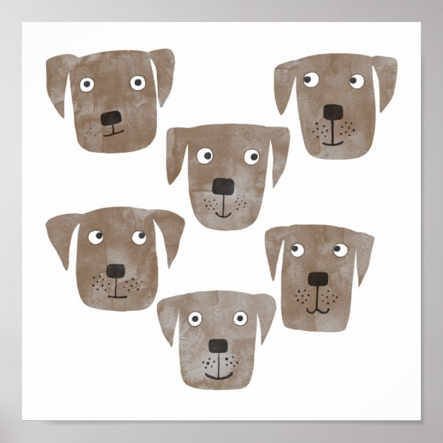 Fun Watercolor Chocolate Labrador Retriever Dogs Poster (Front)