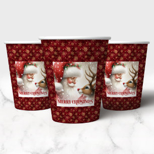 Fun Watercolor Christmas Cups Santa Claus Rudolph