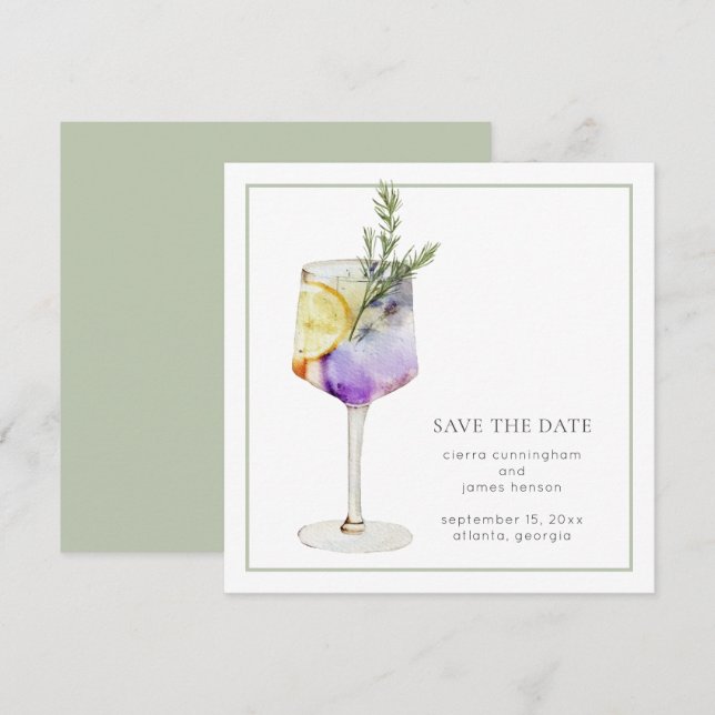 Fun Watercolor Cocktail Wedding  Save The Date (Front/Back)