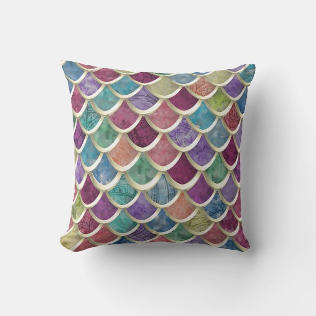 Fun Watercolor  Fish-scale pattern Outdoor Cushion (Front)