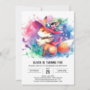 Fun Watercolor Fox Birthday Invitation