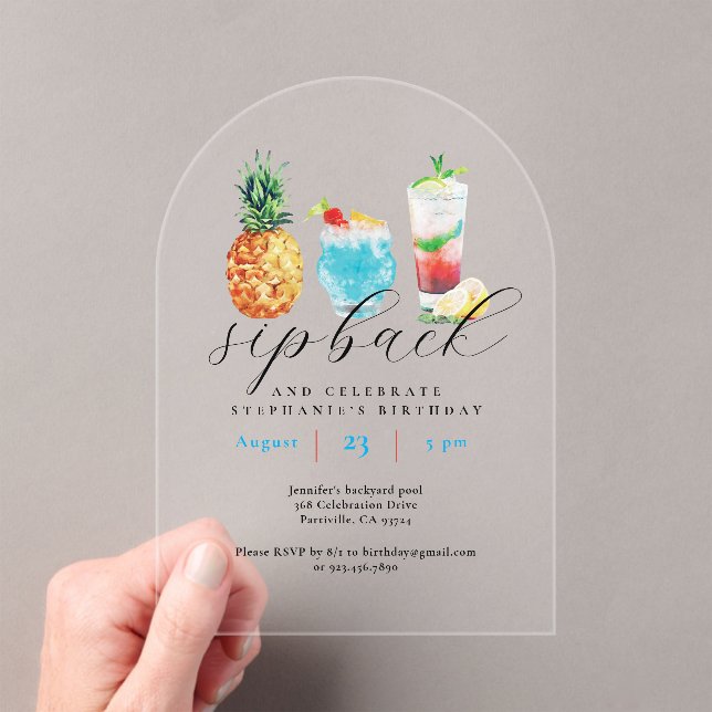Fun Watercolor Fruit Cocktails Birthday Party  Acrylic Invitations (Insitu (Handheld))