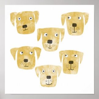Fun Watercolor Golden Labrador Retriever Dogs Poster