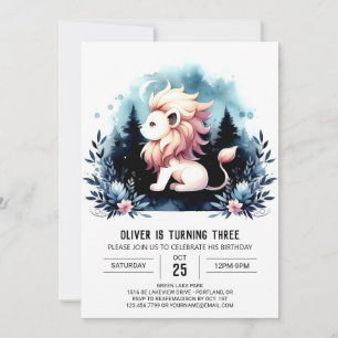 Fun Watercolor Lion Birthday Invitation