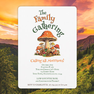 Fun Watercolor Mushrooms Retro Family Reunion Invitation