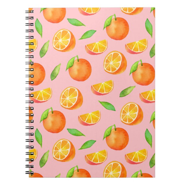 Fun Watercolor Orange Fruit Pattern Notebook (Front)