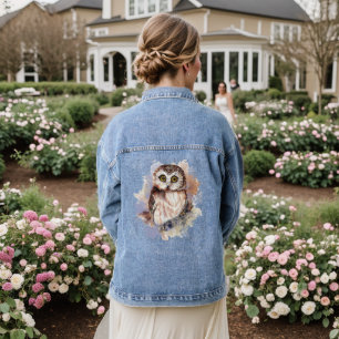 Fun Watercolor Owl Bird Wildlife Art Denim Jacket