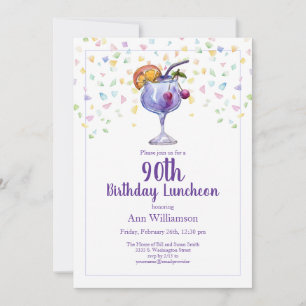Fun Watercolor Party Cocktail 90th Birthday Invitation