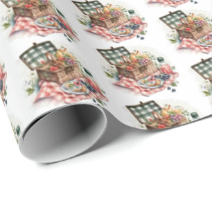 Fun watercolor picnic tiled pattern  wrapping paper