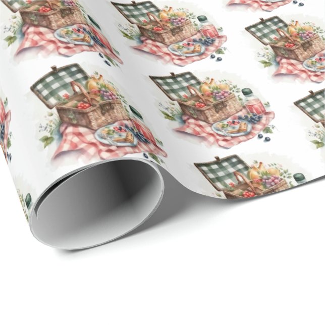 Fun watercolor picnic tiled pattern  wrapping paper (Roll Corner)