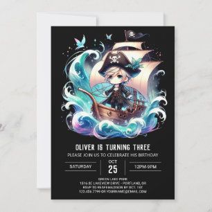 Fun Watercolor Pirate Birthday Invitation