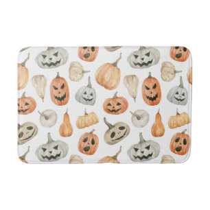 Fun Watercolor Pumpkin Pattern Bath Mat