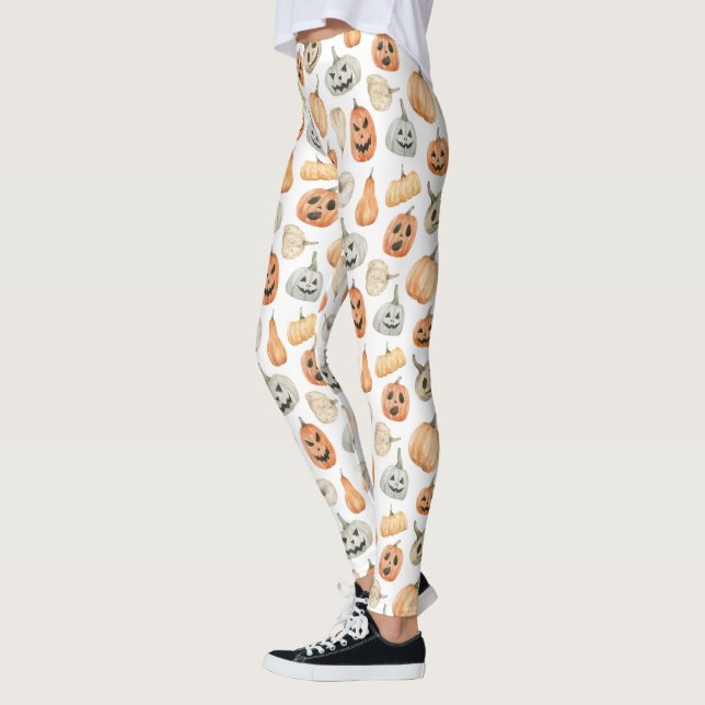 Fun Watercolor Pumpkin Pattern Leggings (Left)