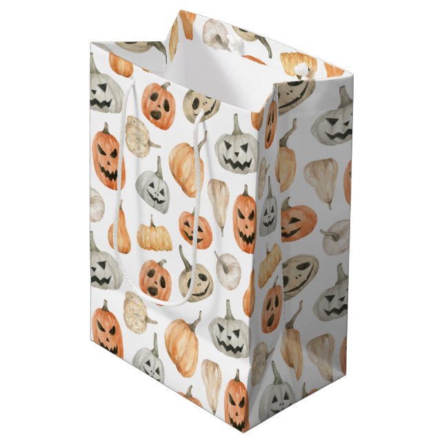 Fun Watercolor Pumpkin Pattern Medium Gift Bag (Front Angled)