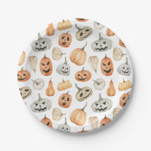 Fun Watercolor Pumpkin Pattern Paper Plate