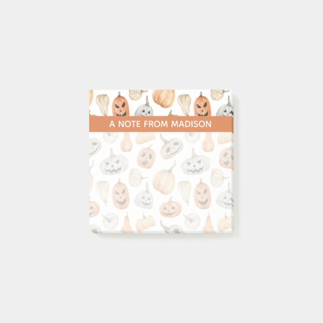 Fun Watercolor Pumpkin Pattern Post-it Notes (Front)