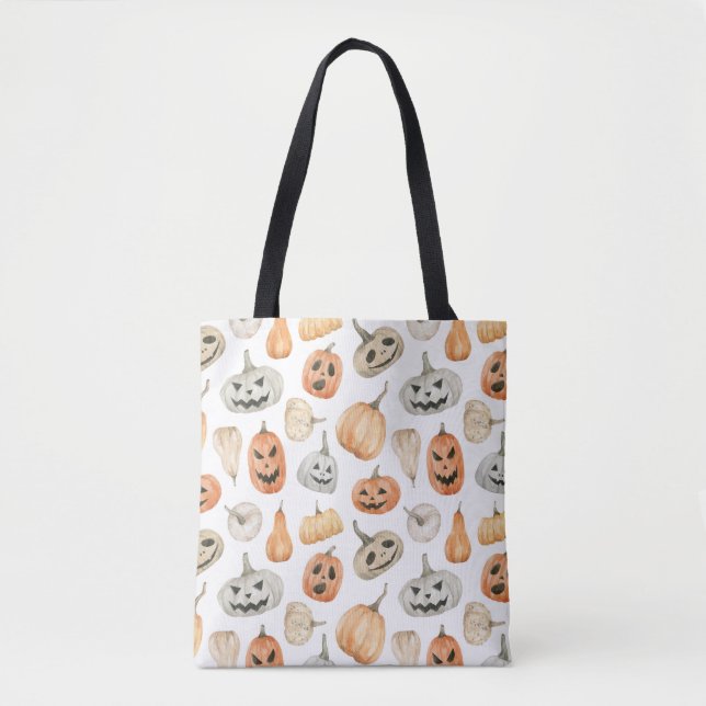 Fun Watercolor Pumpkin Pattern Tote Bag (Front)
