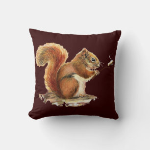 Fun Watercolor Red Squirrel roasting Marshmallows Cushion