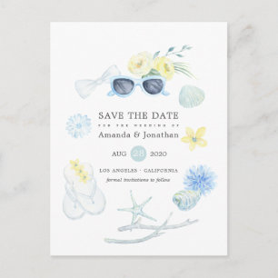 Fun Watercolor Summer Beach Wedding Save the Date Announcement Postcard