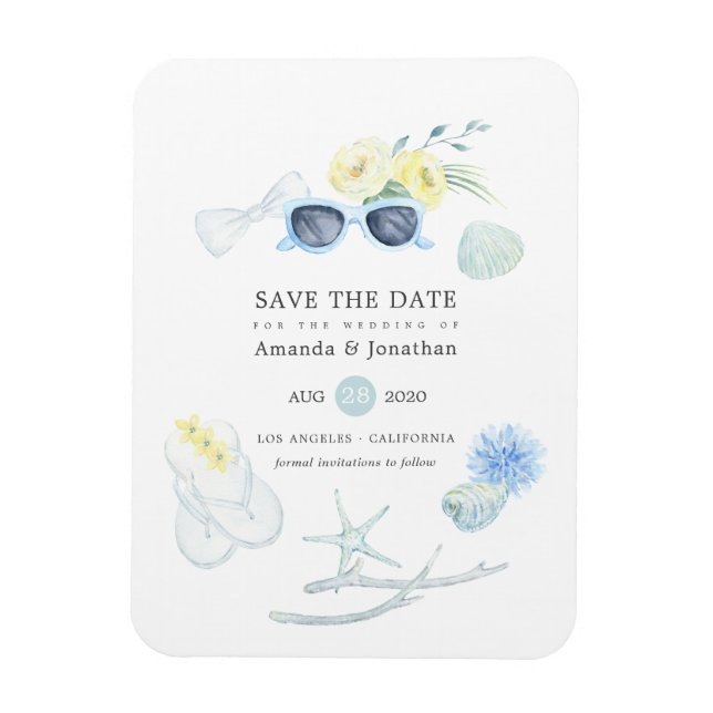 Fun Watercolor Summer Beach Wedding Save the Date Magnet (Vertical)