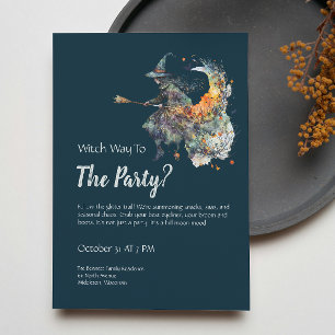 Fun Watercolor Witch Funny Halloween Costume Party Invitation