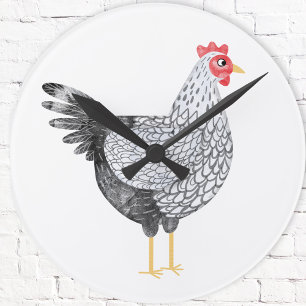 Fun Watercolor Wyandotte Chicken Round Clock