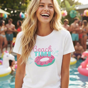 Fun watermelon doughnut float “Beach time” T-Shirt
