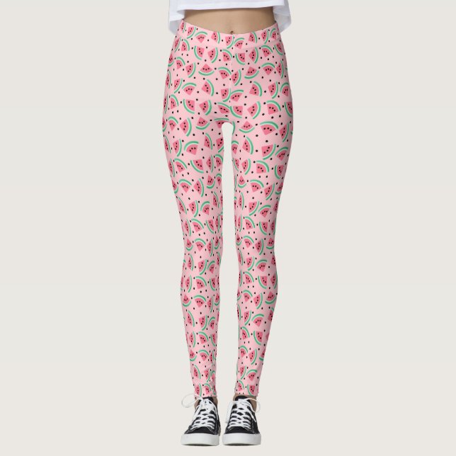 Fun Watermelon Slice Pattern Summer Vibes Leggings (Front)