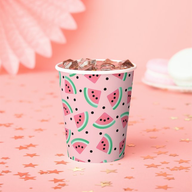 Fun Watermelon Slice Pattern Summer Vibes Paper Cups (Insitu)