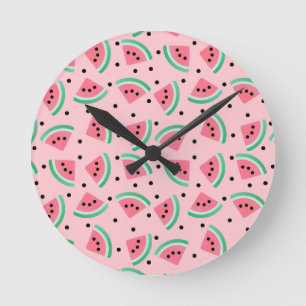 Fun Watermelon Slice Pattern Summer Vibes Round Clock