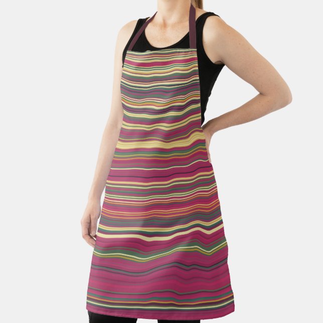 Fun wavy multi coloured All-Over Print Apron (Insitu)