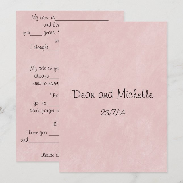 Fun Wedding Advice Comment Cards (Front/Back)