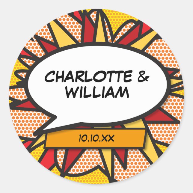 Fun Wedding Comic Book Speech Bubble Classic Round Sticker (Front)